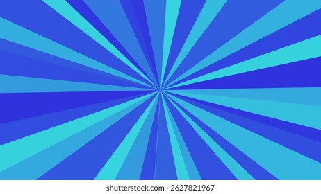 Blue pop sunburst background. Pop bright concentration line background and promotional template.