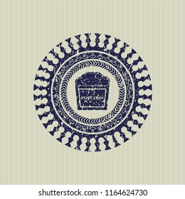 Blue popcorn icon inside distressed rubber stamp