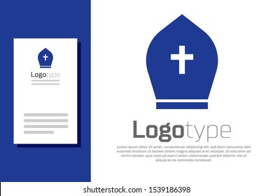 Blue Pope hat icon isolated on white background. Christian hat sign. Logo design template element. Vector Illustration