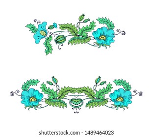 Blue poppy adornment  on white background