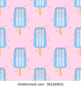 Blue Popsicle Ice Cream Pattern Seamless Vector.