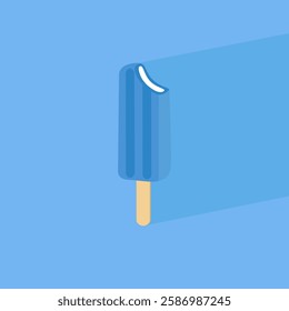 blue popsicle icon, flat style  illustration of blue popsicle on light blue background, vector