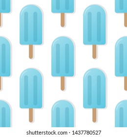 Blue popsicle seamless pattern vector illustration. Ice cream popsicle with shadow seamless background, pattern for textile, fabric, wrapping paper, wallpaper, packaging. Vector EPS 10.