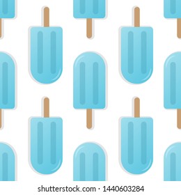 Blue popsicle seamless pattern vector illustration. Ice cream popsicle with shadow seamless background, pattern for textile, fabric, wrapping paper, wallpaper, packaging. Vector EPS 10.