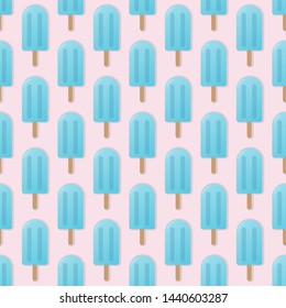 Blue popsicle seamless pattern vector illustration. Ice cream popsicle with shadow seamless background, pattern for textile, fabric, wrapping paper, wallpaper, packaging. Vector EPS 10.