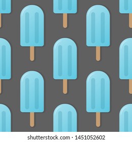 Blue popsicle seamless pattern vector illustration. Ice cream popsicle with shadow seamless background, pattern for textile, fabric, wrapping paper, wallpaper, packaging. Vector EPS 10.