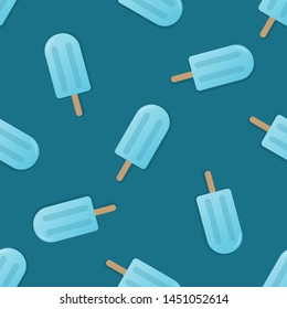 Blue popsicle seamless pattern vector illustration. Ice cream popsicle with shadow seamless background, pattern for textile, fabric, wrapping paper, wallpaper, packaging. Vector EPS 10.