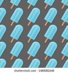 Blue popsicle seamless pattern vector illustration. Ice cream popsicle with shadow seamless background, pattern for textile, fabric, wrapping paper, wallpaper, packaging. Vector EPS 10.