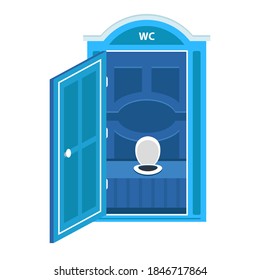blue portable dry closet cubicle. flat vector illustration isolated on white background.