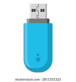 Blue portable USB flash drive isolated on white background flat vector illustration representing digital storage data transfer computer hardware removable memory device and technology accessory for everyday use.