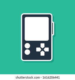 Blue Portable video game console icon isolated on green background. Gamepad sign. Gaming concept.  Vector Illustration