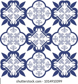 Blue Portuguese tiles pattern - Azulejos vector, fashion interior design tiles