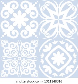 Blue Portuguese tiles pattern - Azulejos vector, fashion interior design tiles 