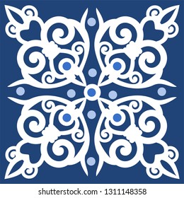 Blue Portuguese tiles pattern - Azulejos vector, fashion interior design tiles 