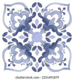 Patrón de azulejos azules portugueses - Azulejos de diseño interior de moda azulejos ilustración vectorial