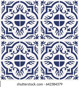 Blue Portuguese tiles pattern - Azulejos vector, fashion interior design tiles