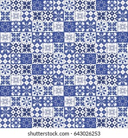 Blue Portuguese tiles pattern - Azulejos vector, fashion interior design tiles