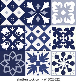 Blue Portuguese tiles pattern - Azulejos vector, fashion interior design tiles