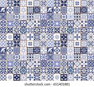 Patrón de azulejos azules portugueses - vectores de azulejos, baldosas de diseño interior de moda 