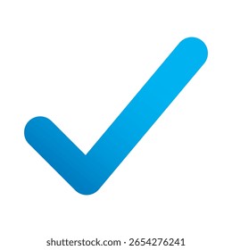 Blaue positive Abstimmungsschaltfläche mit Häkchen Akzeptieren Sie das vollständige Aufgabenabzeichen, Vektorgrafik. Prüfzeichen für erfolgreiche Bestätigung des Logotyps bestätigen genehmigtes Kontrollkästchen. Kontrollkästchen Fertig. Emoji-Symbol ankreuzen.