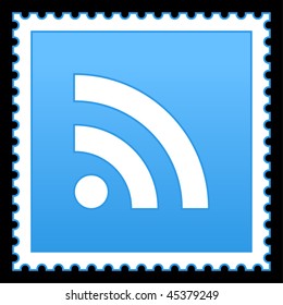 Blue postage stamps with rss symbol on black background