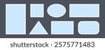 Blue postage stamps set. Post stamp frames and borders. Ellipse, triangle, rectangle template for mail, postcard, letter, note. Jagged wavy edge forms. Vector zigzag objects for badge, sticker, photo