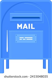 Caricatura del buzón postal azul. Icono de buzón simple para concepto de entrega. Correo electrónico, correspondencia, ilustración vectorial del servicio postal.