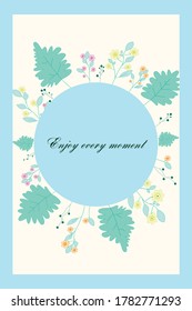 blue postcard for a diary or a wedding or every day with flowers 