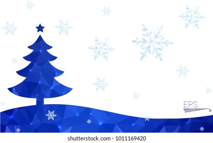 Blue postcard low polygon style christmas tree vector illustration consisting of triangles.Abstract triangular polygonal origami or crystal design of New Years celebration.Isolated on white background