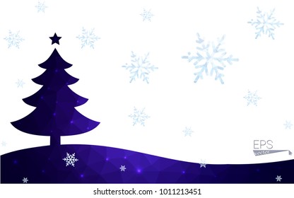 Blue postcard low polygon style christmas tree vector illustration consisting of triangles.