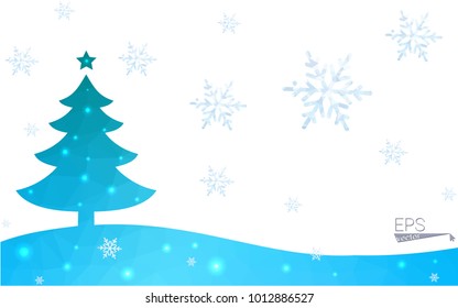 Blue postcard low polygon style christmas tree vector illustration consisting of triangles.Abstract triangular polygonal origami or crystal design of New Years celebration.Isolated on white background
