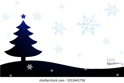 Blue postcard low polygon style christmas tree vector illustration consisting of triangles.Abstract triangular polygonal origami or crystal design of New Years celebration.Isolated on white background