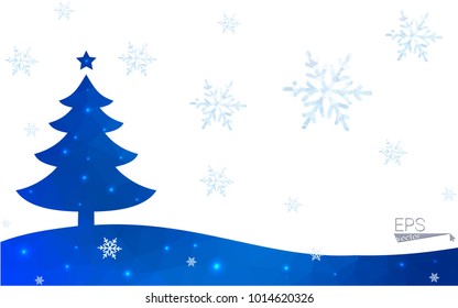 Blue postcard low polygon style christmas tree vector illustration consisting of triangles.Abstract triangular polygonal origami or crystal design of New Years celebration.Isolated on white background