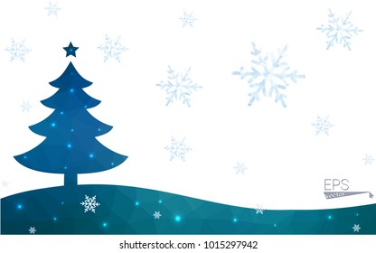 Blue postcard low polygon style christmas tree vector illustration consisting of triangles.Abstract triangular polygonal origami or crystal design of New Years celebration.Isolated on white background