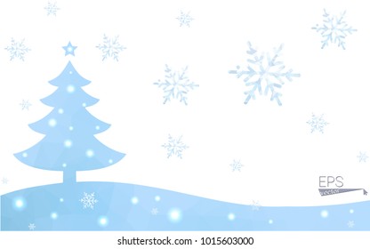 Blue postcard low polygon style christmas tree vector illustration consisting of triangles.Abstract triangular polygonal origami or crystal design of New Years celebration.Isolated on white background