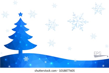 Blue postcard low polygon style christmas tree vector illustration consisting of triangles.Abstract triangular polygonal origami or crystal design of New Years celebration.Isolated on white background