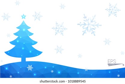 Blue postcard low polygon style christmas tree vector illustration consisting of triangles.Abstract triangular polygonal origami or crystal design of New Years celebration.Isolated on white background