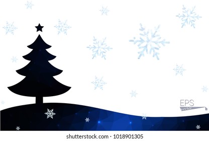 Blue postcard low polygon style christmas tree vector illustration consisting of triangles.Abstract triangular polygonal origami or crystal design of New Years celebration.Isolated on white background