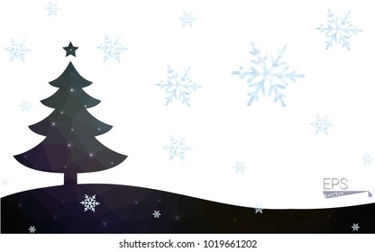 Blue postcard low polygon style christmas tree vector illustration consisting of triangles.Abstract triangular polygonal origami or crystal design of New Years celebration.Isolated on white background