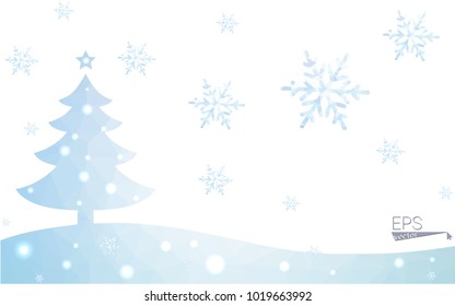 Blue postcard low polygon style christmas tree vector illustration consisting of triangles.Abstract triangular polygonal origami or crystal design of New Years celebration.Isolated on white background