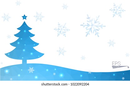 Blue postcard low polygon style christmas tree vector illustration consisting of triangles.Abstract triangular polygonal origami or crystal design of New Years celebration.Isolated on white background
