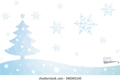 Blue postcard low polygon style christmas tree vector illustration consisting of triangles.Abstract triangular polygonal origami or crystal design of New Years celebration.Isolated on white background