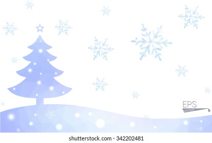 Blue postcard low polygon style christmas tree vector illustration consisting of triangles.Abstract triangular polygonal origami or crystal design of New Years celebration.Isolated on white background Blue postcard low polygon style christmas tree vector illustration consisting of triangles.Abstract triangular polygonal origami or crystal design of New Years celebration.Isolated on white background