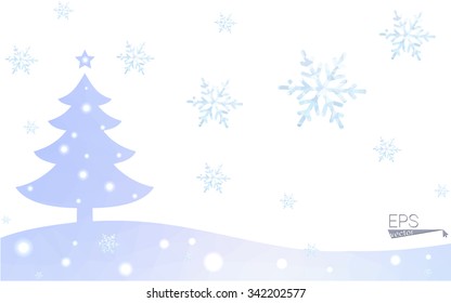Blue postcard low polygon style christmas tree vector illustration consisting of triangles.Abstract triangular polygonal origami or crystal design of New Years celebration.Isolated on white background