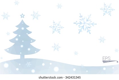 Blue postcard low polygon style christmas tree vector illustration consisting of triangles.Abstract triangular polygonal origami or crystal design of New Years celebration.Isolated on white background