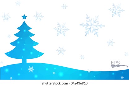 Blue postcard low polygon style christmas tree vector illustration consisting of triangles.Abstract triangular polygonal origami or crystal design of New Years celebration.Isolated on white background