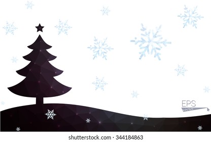 Blue postcard low polygon style christmas tree vector illustration consisting of triangles.Abstract triangular polygonal origami or crystal design of New Years celebration.Isolated on white background