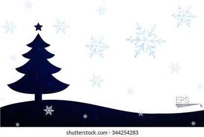 Blue postcard low polygon style christmas tree vector illustration consisting of triangles.Abstract triangular polygonal origami or crystal design of New Years celebration.Isolated on white background