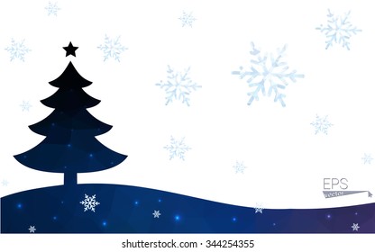 Blue postcard low polygon style christmas tree vector illustration consisting of triangles.Abstract triangular polygonal origami or crystal design of New Years celebration.Isolated on white background