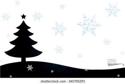 Blue postcard low polygon style christmas tree vector illustration consisting of triangles.Abstract triangular polygonal origami or crystal design of New Years celebration.Isolated on white background